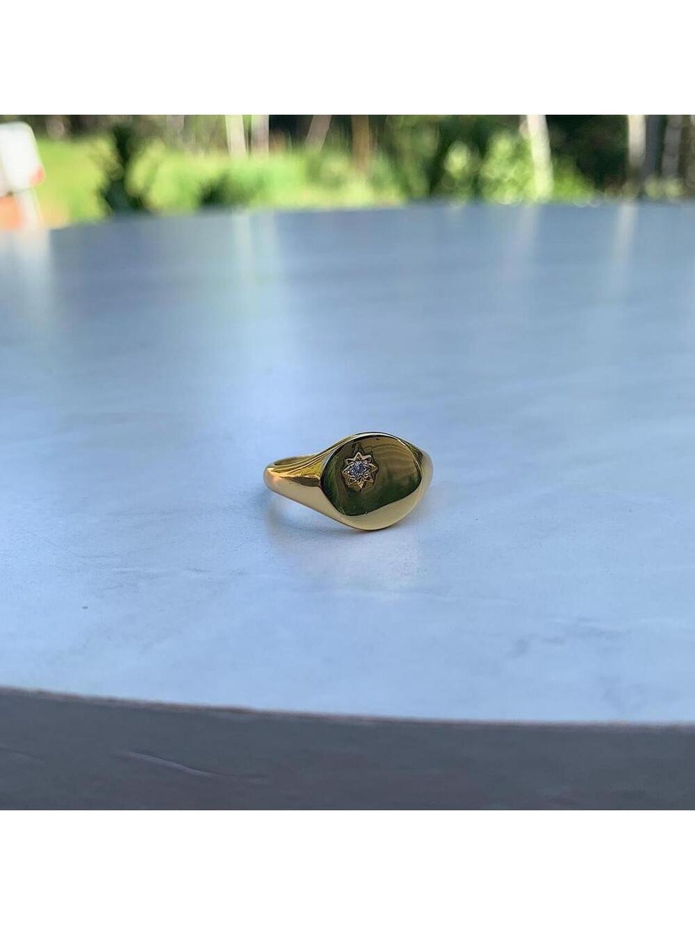Gold onyx ring with rhinestone diamond. Stainless steel - Picture 6 of 8